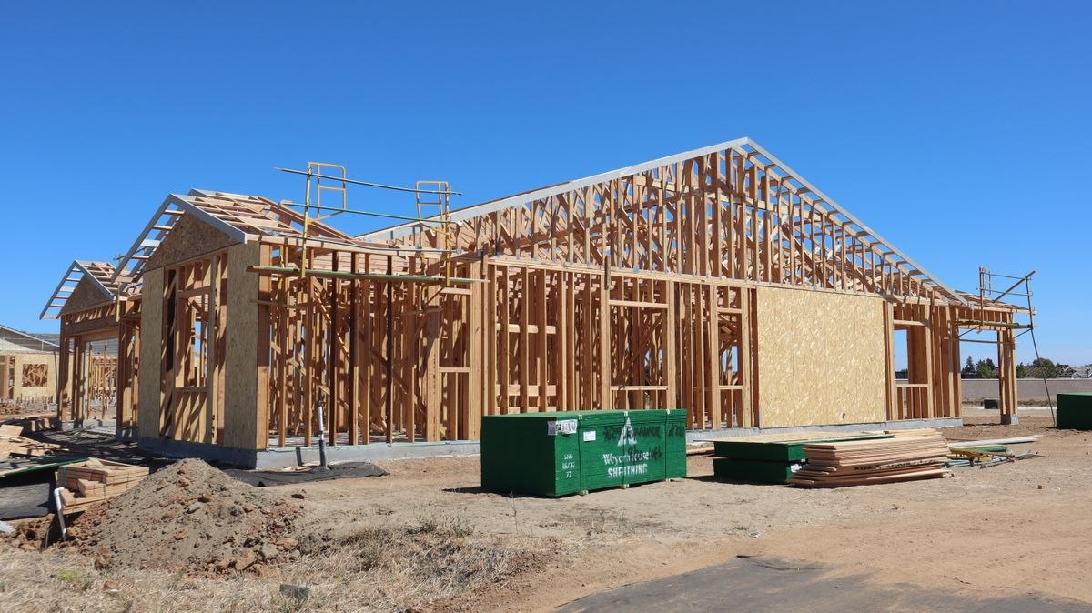 New home under construction, wood framing
