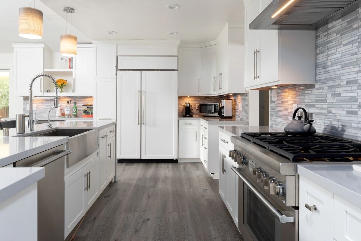 Modern white kitchen remodel by Start 2 Finish